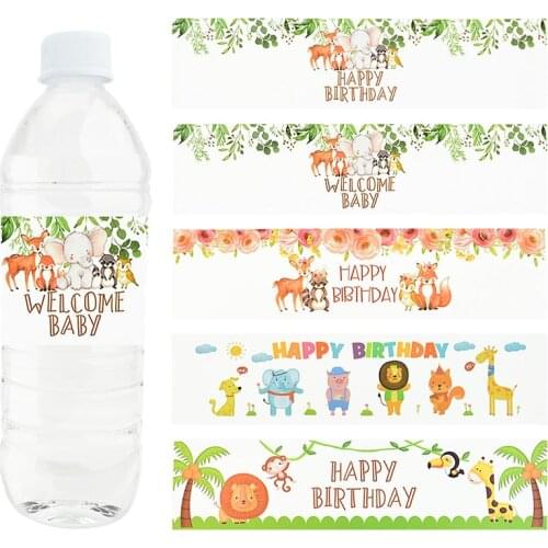 Jungle Safari Welcome Baby Water Bottle Label Happy Birthday Water Bottles Stickers Birthday Party Kid Decoration