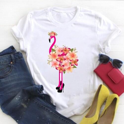 Women Flamingo Flower Elegant Beach Print Travel Ladies Summer T Tee Tshirt Womens Female Top Shirt Clothes Graphic T-shirt