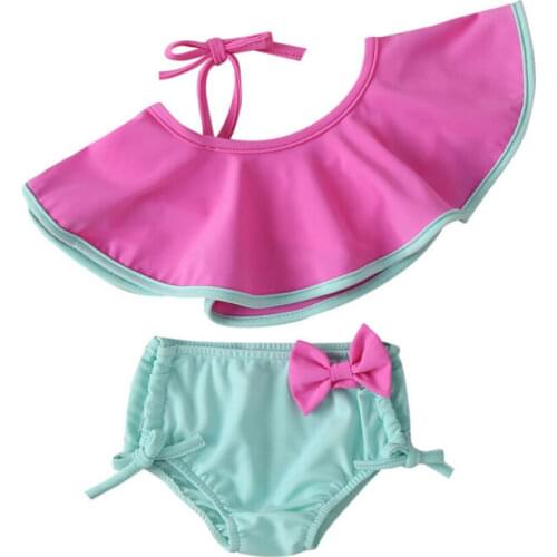 Hot Sale 1-5T Baby Kids Girl Ruffle Bowknot Two-piece Swimsuit Babies Girls Swimwear Swimsuits Bikini Bathing Suit Beachwear