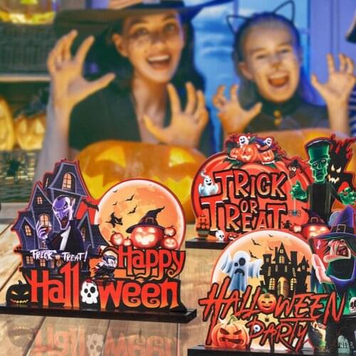 Halloween Witch Pumpkin Black Cat Wooden Ornaments Table Festival Decorations Party Holiday Decoration Scene Layout Gift