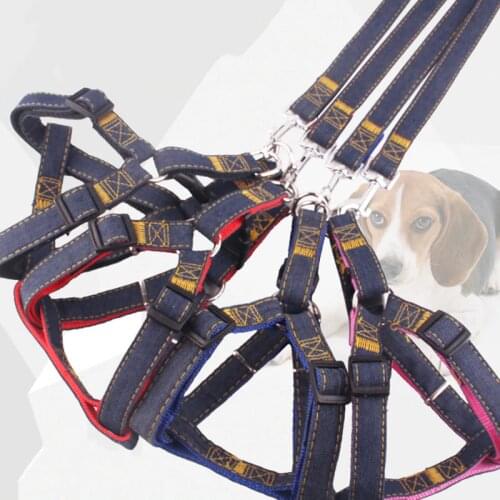 New Adjustable Tightness Dog Leash Vest Harness Set Cowboy Fashion Strong Outdoor Training Walking Pet Supplies Comfortable