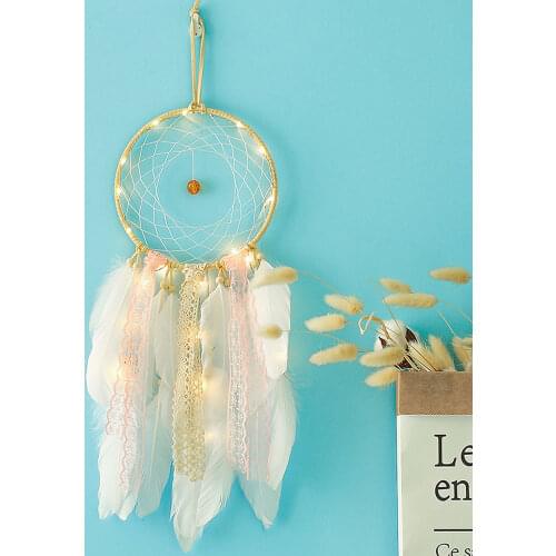 Creative Lace Ribbons Dream Catcher Handmade Feather Wooden Beads Wind Chimes Indoor Balcony Home Wall Ornaments Decoration Gift