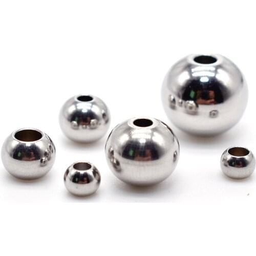 50pcs/lot Stainless Steel Solid Round Spacer Loose Beads 2 3 4 5 6 8 10 12mm Hypoallergenic Big Hole Rondelle Bead Jewelry Craft