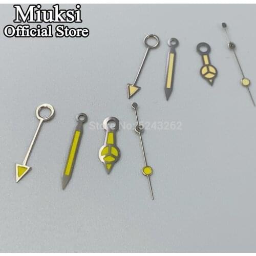 Miuksi yellow GMT watch hands green luminous fit Miyota 8215 8205 821A Mingzhu DG 2813 3804 movement