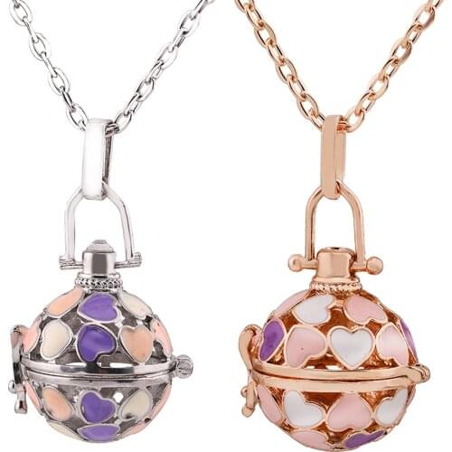 Fashion Heart-Shaped Painting Music Ball Necklace Aroma Essential Oil Diffuser Perfume Locket Pendant Mexico Chime Trend Jewelry