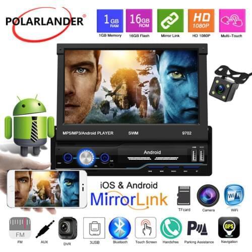MP5 Car Radio 9702 Android GPS WiFi 1din iOS AUX 2-USB 8.1 System Mirror Link 7 Inch Telescopic Support AUX APP Bluetooth DVR