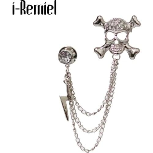 Metal Punk Skull Lightning Tassel Chain Pins and Brooches for Men Accessories Lapel Pin Badge Brooch Jewelry Luxury Broche