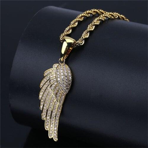 Iced Out Angel Wings Pendant Necklace Hip Hop Jewelry New Arrival Gold Chain Zircon Pendant Mens Necklace
