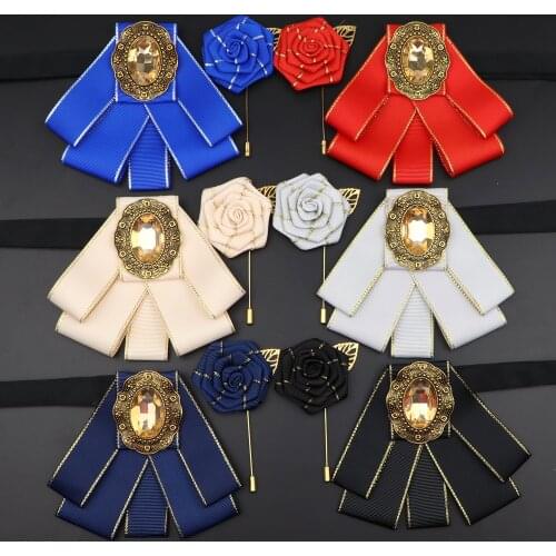 Mens Bowtie High-quality Fashion Handmade Gold Diamond Bow Tie Wedding Party Collar Bowtie Brooch Set Gifts for Men Accessories