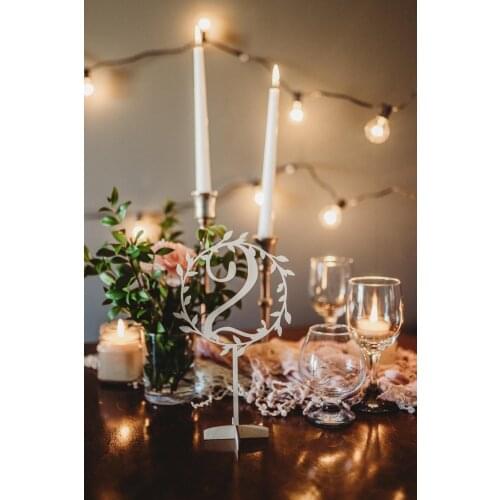 Wedding Table Numbers with Wreath - freestanding or cut for flower arrangements