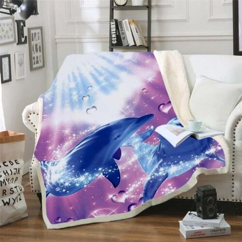 Cute Dolphin 3D Printed Sherpa Blanket Couch Quilt Cover Travel Bedding Outlet Velvet Plush Throw Fleece Blanket Bedspread 01