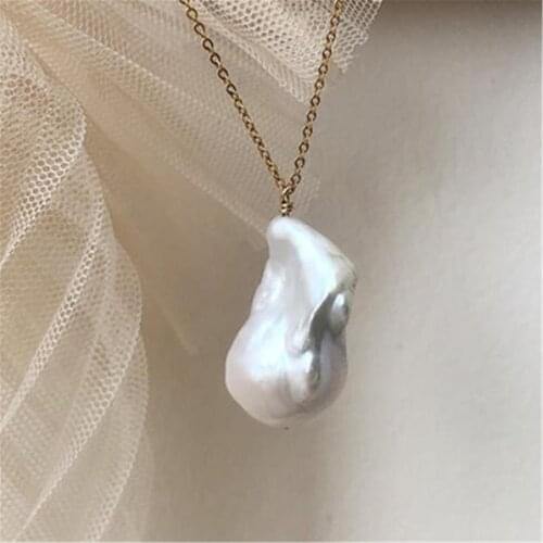 20-26mm White Baroque Pearl Necklace 18 inches 18K Chain Classic Gift Diy Real Women Chic Jewelry Aurora Accessories Hang