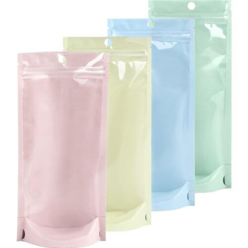 Recyclable Plastic Bags Heat Seal Zipper Pouches Clear Front Stand Up Ziplock Bags 100pc Cosmetics Packaging Bags With Hang Hole
