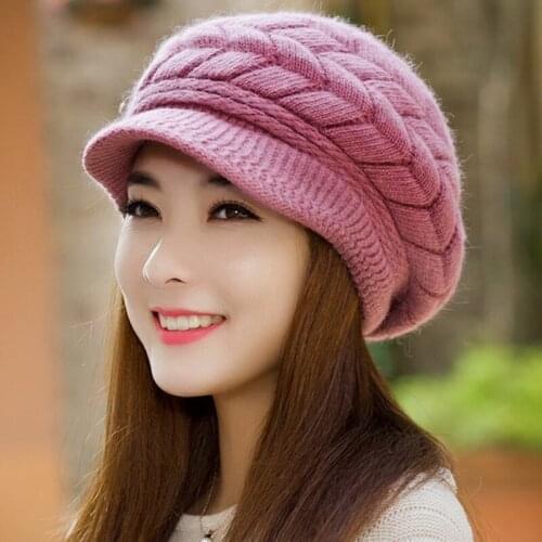 SANDMAN Women Add Wool Fur Rabbit Winter Hat Warm Beanies Knitted Hats For Woman Cap Autumn And Winter Ladies Fashion Caps