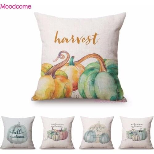 Blue Pumpkin Water Color Throw Pillows for Autumn Harvest Celeration Thanksgiving Home Decoration Sofa Cushion Cover Pillowcases