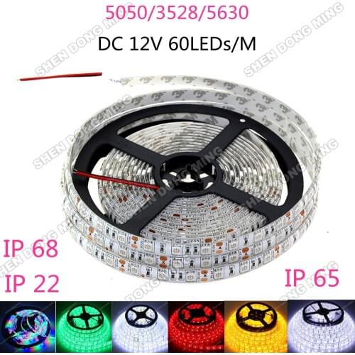 RGB Led Strip 3528/5050/5630 Fita Led String Stripe Bar Neon Bombillas Lamp DC 12V 60LEDs/M indoor home decoration IP 65/22/68