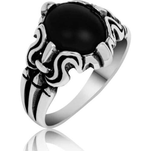 Tevuli 925 Sterling Silver Black Stone Men 'S Ring