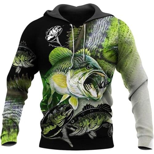 Bass Fish 3D All Over Print Crewneck Hoodies Sweatshirts Zipper Outdoor Vocation Sports Streetwear Men Clothing