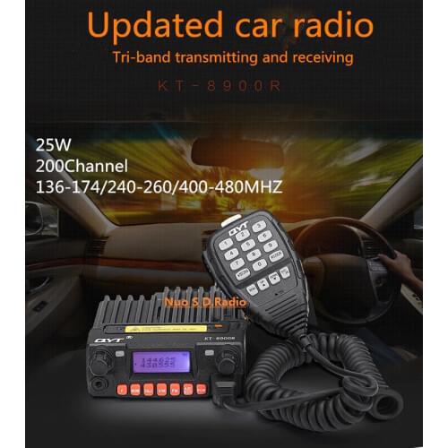 Mini Tri-band Car Radio QYT KT-8900R Comunicador UHF:400-480MHz/VHF:136-174MHz,240-260MHZ 25W Ham Mobile Transceiver KT8900R VOX
