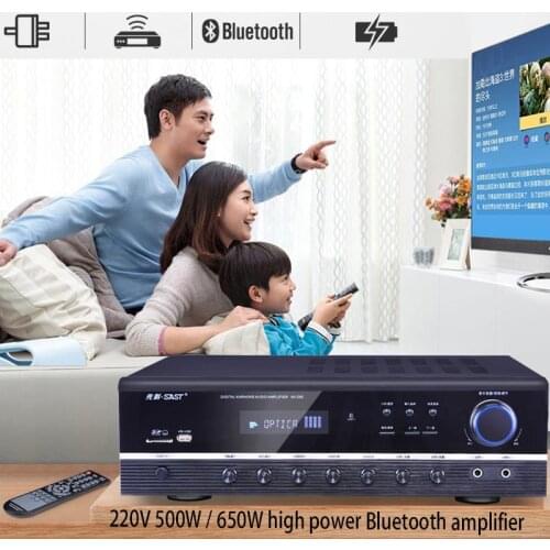 KYYSLB 220V 500W / 650W AV-295 Bluetooth Amplifier Home High Power Subwoofer 5.1 Home Theater Hifi Amplifier with USB SD