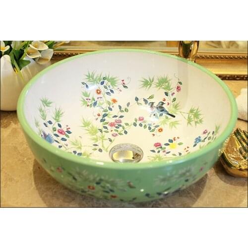 Bathroom Cloakroom Europe Art wash basin Ceramic vessel Lavabo Counter Top Wash Basin Bathroom Sink chinese wash flower and bird