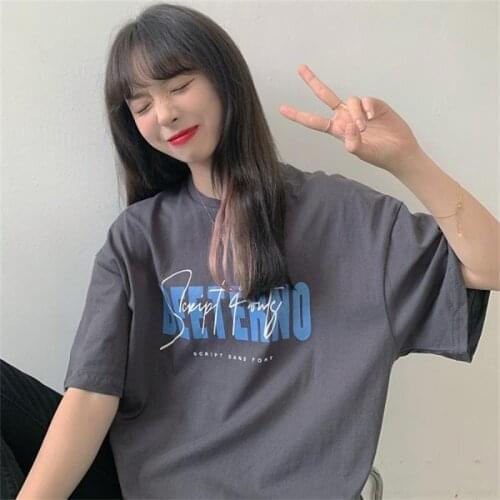 Womens T-shirts Tops Japanese Kawaii Ladies Ulzzang Casual Loose Letter Print Tshirt Female Korean Harajuku Clothes For Women