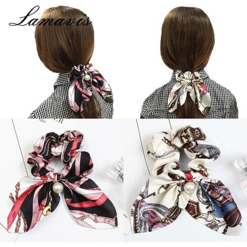 Splicing Large Intestine Hair Circle Rope Bow Knot Simple Personality Sweet Ribbon Cloth Women Tie Leather Band Headband