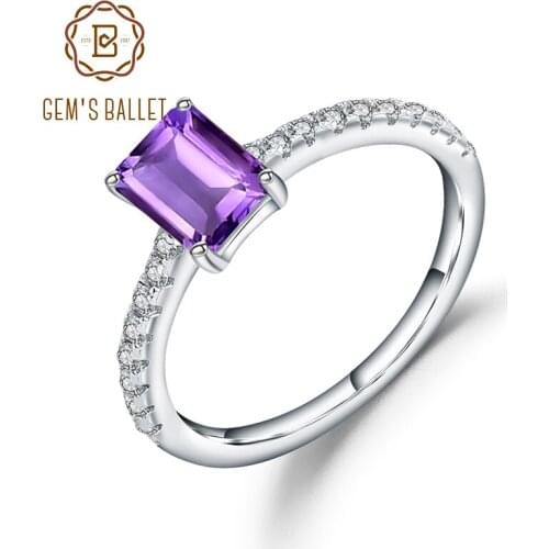 Gems Ballet 1.03Ct Emerald Cut Natural Amethyst Gemstone Ring 925 Sterling Silver Ring For Women Anniversary Gift Fine Jewelry