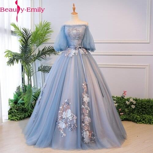 Sexy Off The Shoulder Luxurious Lace Appliques Evening Dress 2020 Charming Half Sleeve Soft Tulle Ball Gown Robe De Soiree