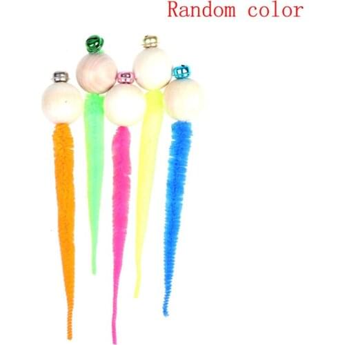 1pc Simulation Worm Toy With Bell For Pet Wooden Ball Head Plush Tail Teaser Cat Toys