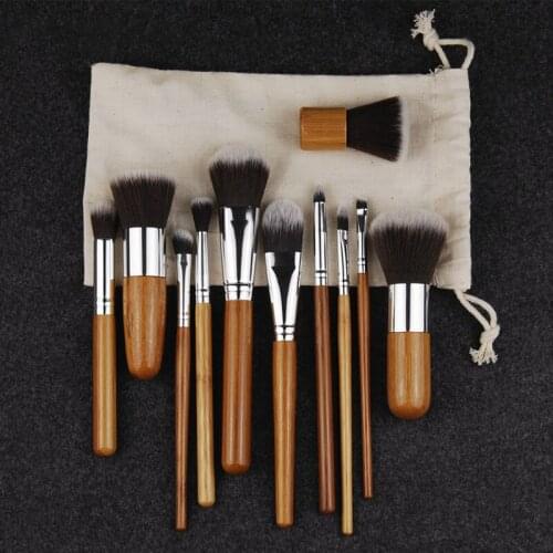 11PCS Professional Bamboo Makeup Brushes Set Cosmetics Foundation Make Up Brush Tools Kit for Powder Blusher Eye Shadow Eyeliner