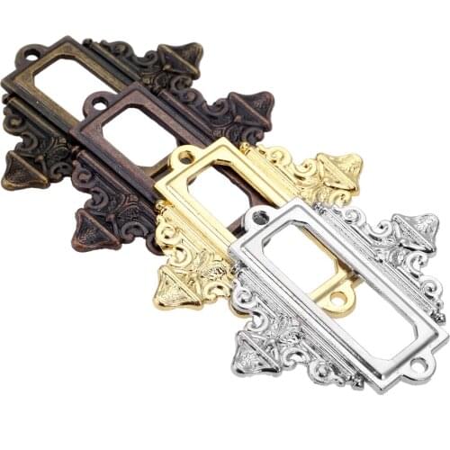 2Pcs Antique Carved Furniture Cabinet Medicine Drawer Label Pull Frame File Box Name Card Holder Notepad Photo Album DIY 62*55mm