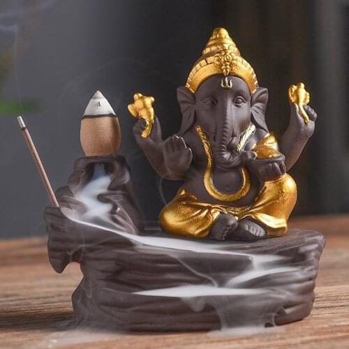 2021 Southeast Asia high grade buddha decorative ART GOOD LUCK Elephant God of wealth GANESH Ceramic Sculpture Incense Statue