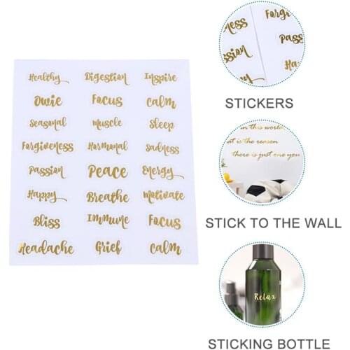 5 Sheets Gold Letters Label Stickers PVC Waterproof Creative Tags Essential Oil Bottle Self-Adhesive Decals Stickers