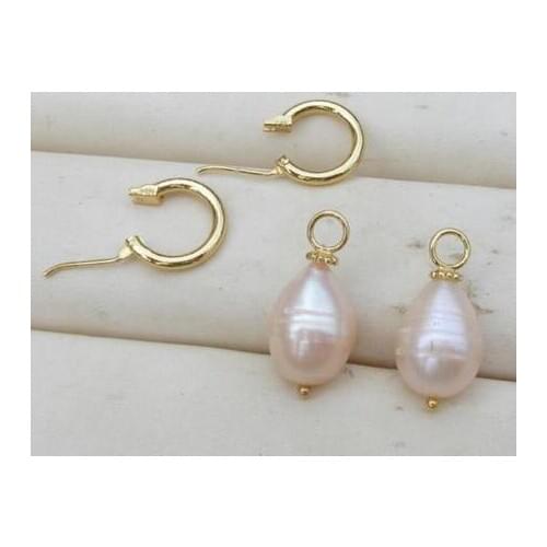 Free shipping>>>>noble jewelry huge AAA ++13x11MM pink BAROQUE PEARL DANGLE EARRING 14K/20 YELLOW GOLD hook