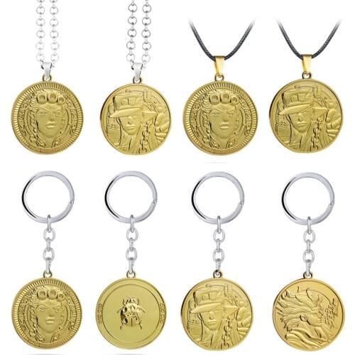 Anime JoJos Bizarre Adventure Key Chain Kujo Jotaro Star Pendant Choker Necklace Key Chains Keyring Gift Jewelry llaver