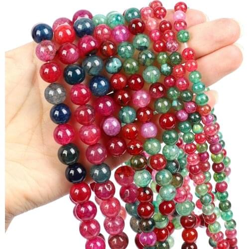 Natural Stone Beads Tourmaline Agate Loose Beads for Jewelry Making Needlework DIY Bracelet Strand 4-12 MM