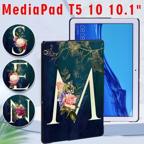 Tablet Case for Huawei MediaPad T5 10 10.1" Anti-Drop Initials Name PC Plastic Cover + Free Stylus