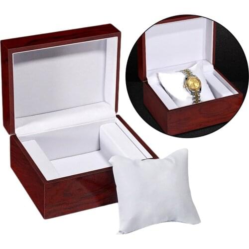 Wooden Watch Case Storage Box Wristwatch Display Holder with White Cushion for Travel