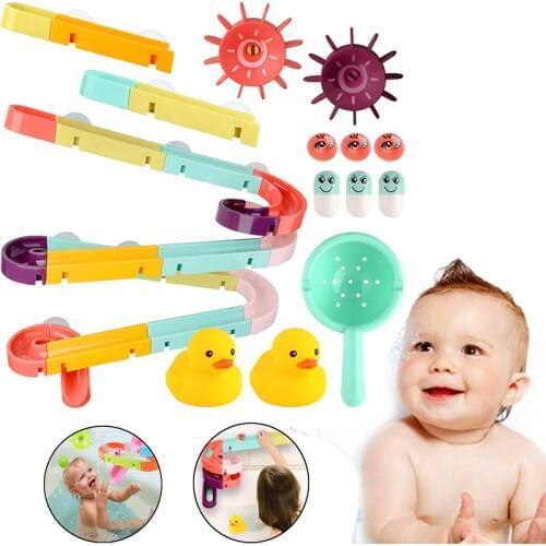 Baby Bath Toys DIY Assembling Track Slide Suction Cup Orbits Bathroom Bathtub Shower Toy Duck Water Toys For Children Boys Girls