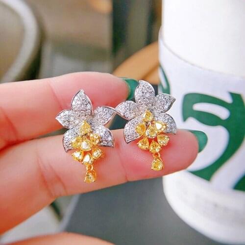 Elegant Flower 925 Silver Earrings For Women Two Tone Yellow Earing Drop Earring