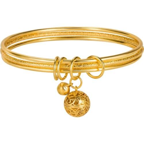 Ethnic Style Gold Plated Small Bell Bangle for Women Girls Blessing Health and Safety Amulet Bracelet Good Lucky Jewelry