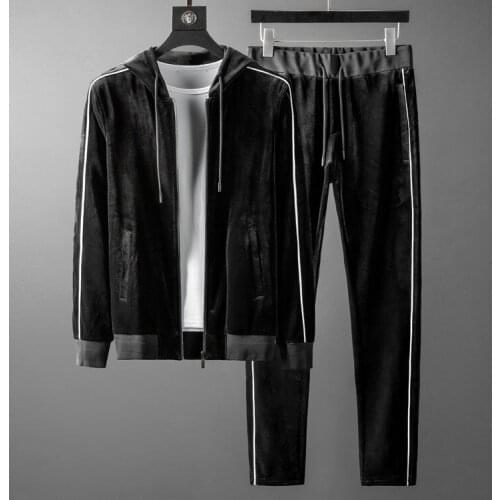 21C Autumn Winter Mens Sets (hoodies+pants) Luxury Pleuche Hooded Men Sweatshirts Elastic Waist Mens Pants Plus Size 5XL