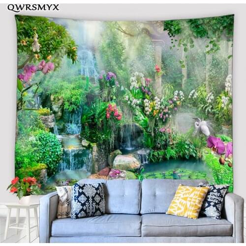 Beautiful Garden Waterfall Scenery Tapestry Flowers Plants And Animals Wall Hanging Living Room Bedroom Decor Wall Tapestries