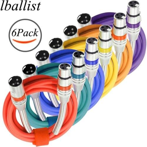 Lballist XLR Cable Male to Female M/F OFC Cable For Mic Amplifier Foil+Braided Shielded With Spring Coil 6Pack