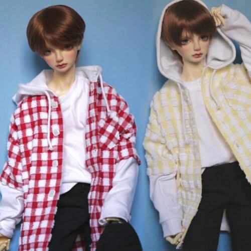 G10-338 1/4 1/3 Uncle SSDF POPO68 SD BJD MSD doll clothes Plaid fake two-piece hooded cardigan 1pcs