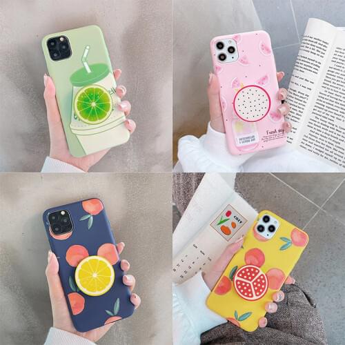 Soft Silicone Phone Case +holder Candy Color Fruit for IPhone 6 7 8 11 12 Plus Xs Xr Xsmax Fashion Accessories Case &shell&cover