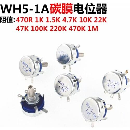 New WH5-1A 1K 2.2K 4.7K 10K 22K 47K 100K 220K 470K 1M ohm WH5 3-Terminals Round Shaft Rotary Taper Carbon Potentiometer
