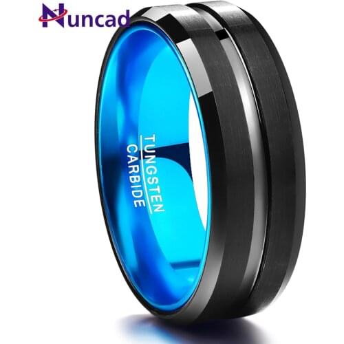Nuncad Wedding 8mm Tungsten Carbide Ring Matte Black Tungsten Steel Sky Blue Inner Ring for Male Jewelry Anillos Accessories