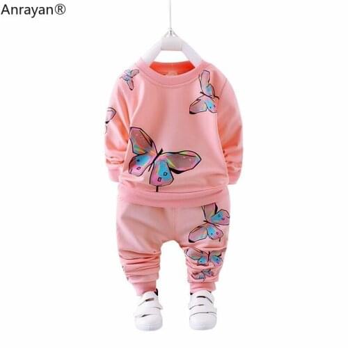 Spring Autumn Girl Clothing Casual Baby Clothes Children Suit Infant Cartoon Butterfly Sweatshirts Sports LONG SLEEVE Kids Sets